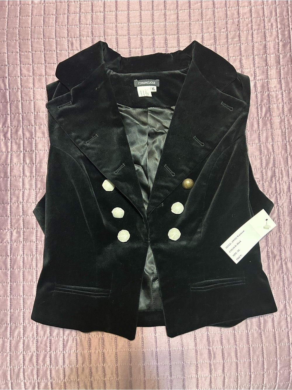 Black Velvet Double-Breasted Vest brass Buttons